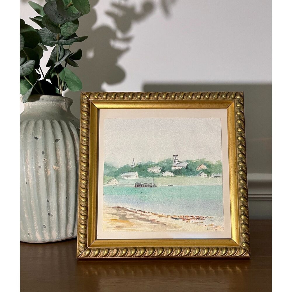 Original 1995 Coastal Village Watercolor Painting